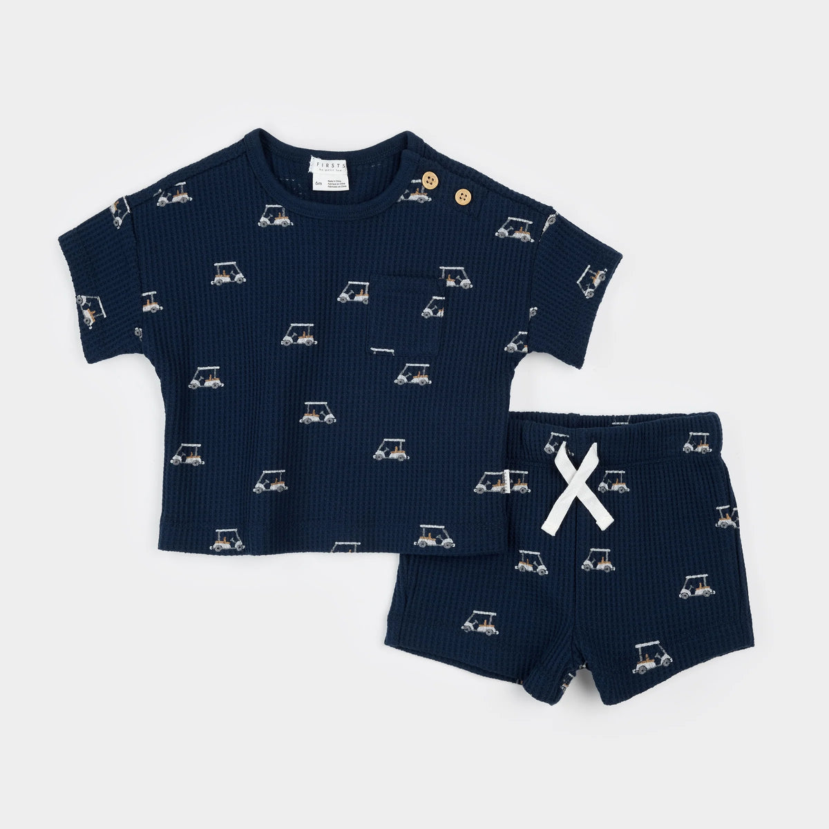 Petit Lem Golf Cart Print on Blue Short Set