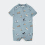 Surfing Pups Print on Blue Swim Romper