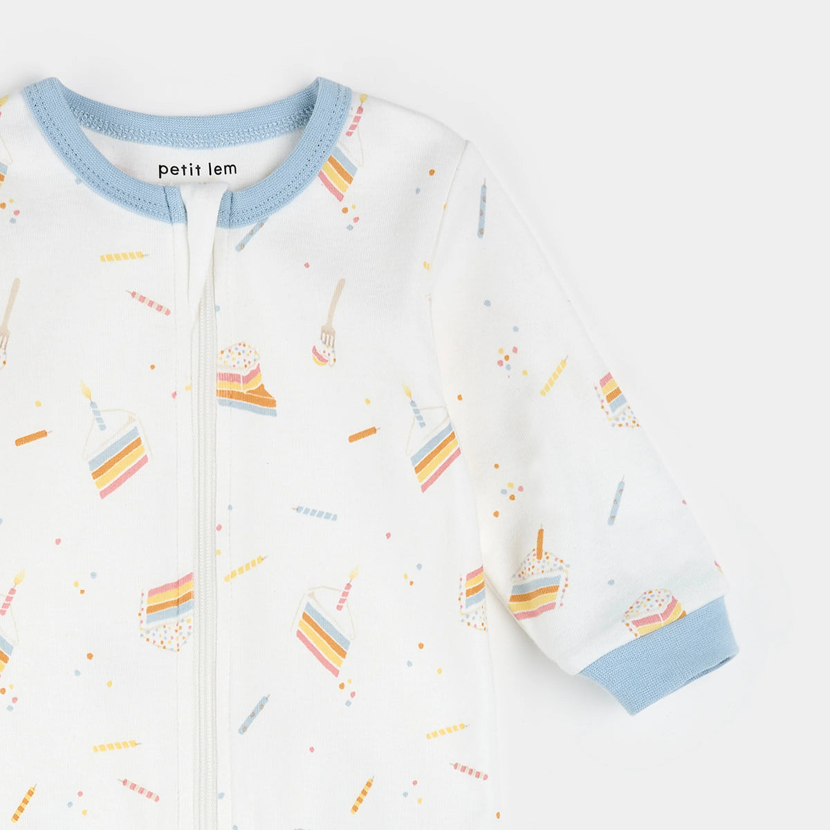 Petit Lem Birthday Cake Print on Off-White Sleeper