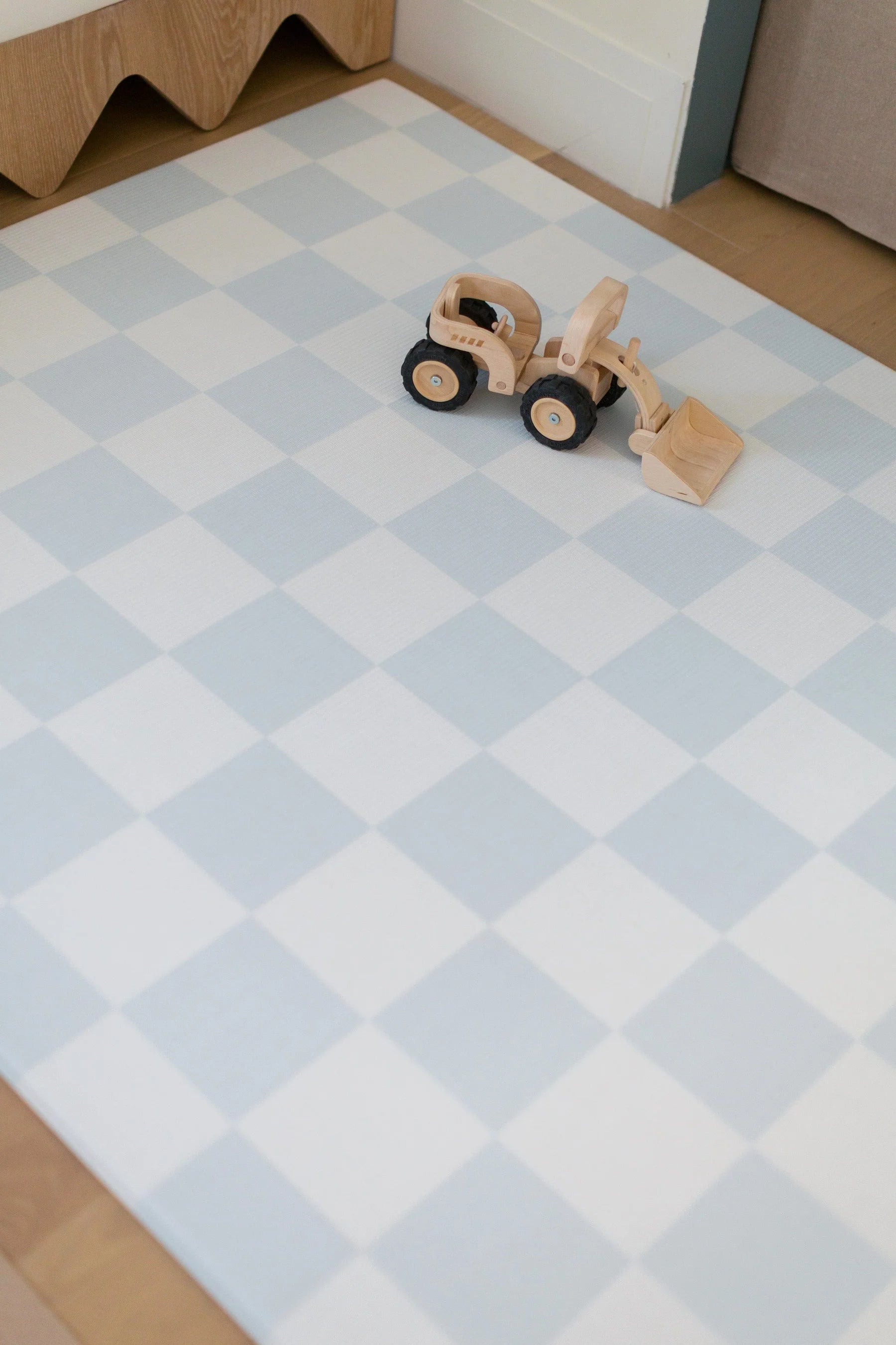 Padded Play Mat | Blue Checker &amp; Sage Stripe
