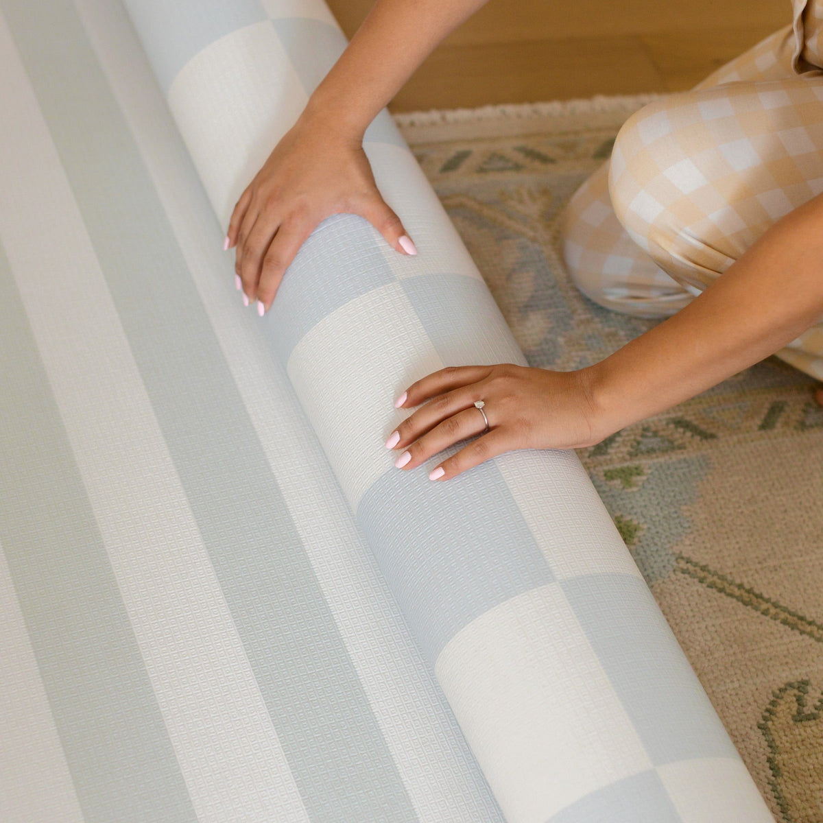 Padded Play Mat | Blue Checker & Sage Stripe