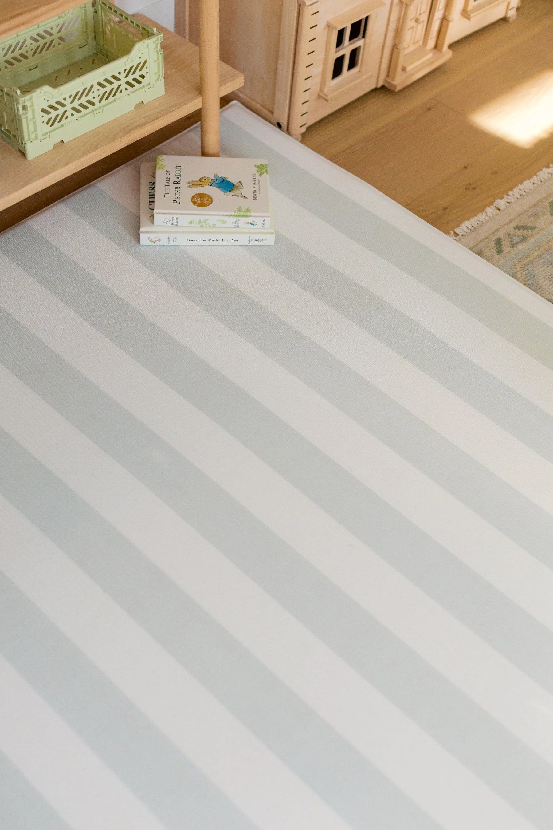 Padded Play Mat | Blue Checker &amp; Sage Stripe