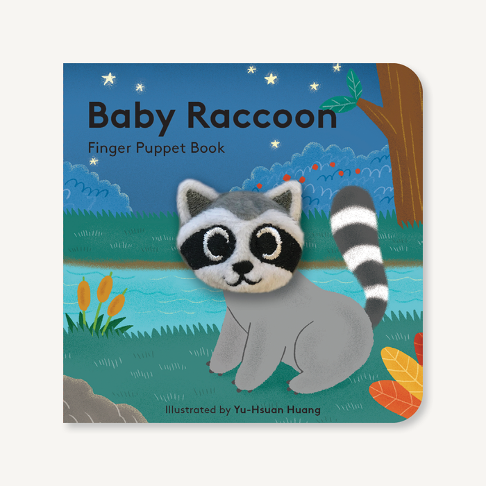 Baby Raccoon: Finger Puppet Book cover with a plush raccoon finger puppet