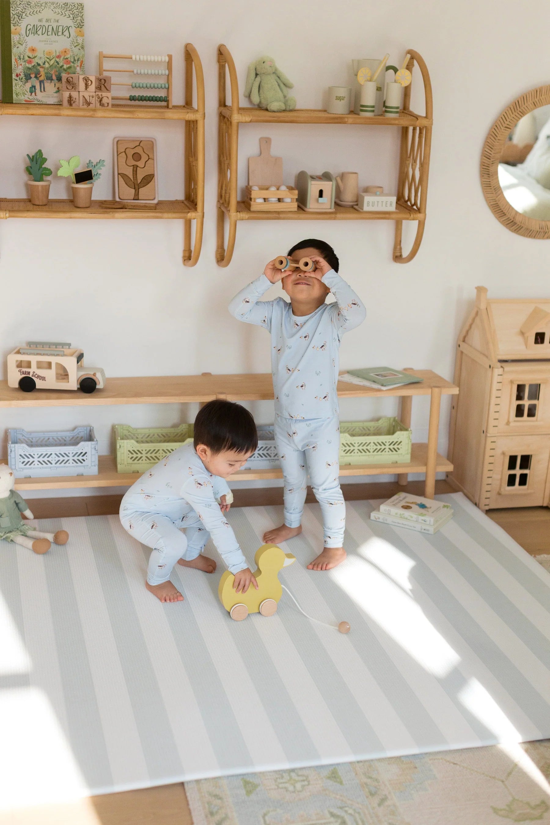Padded Play Mat | Blue Checker &amp; Sage Stripe