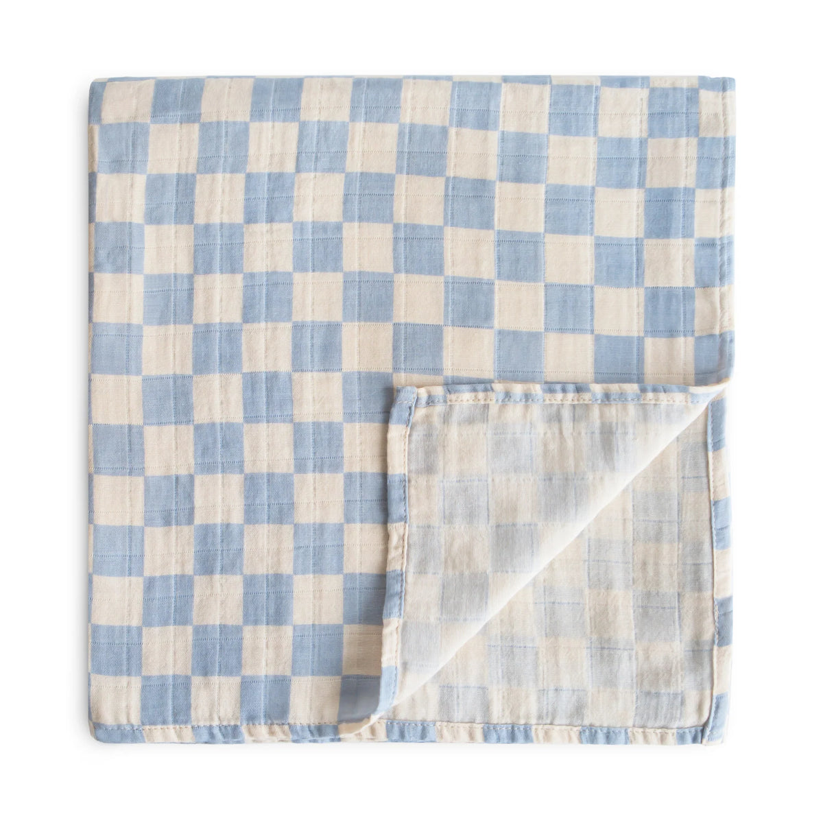 Mushie Organic Cotton Muslin Swaddle Blanket | Blue Check