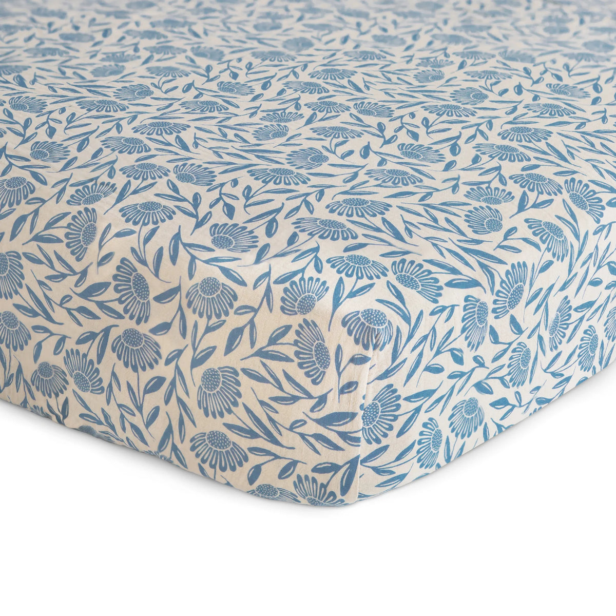 Mushie Extra Soft Muslin Crib Sheet | Blue Flowers