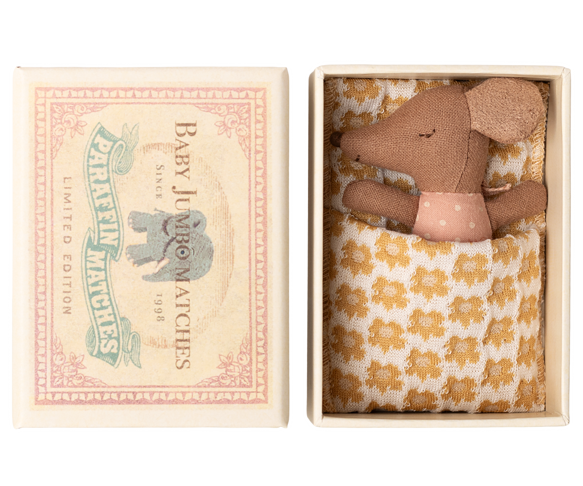 Maileg Sleepy/Wakey Baby Mouse in Matchbox | Rose