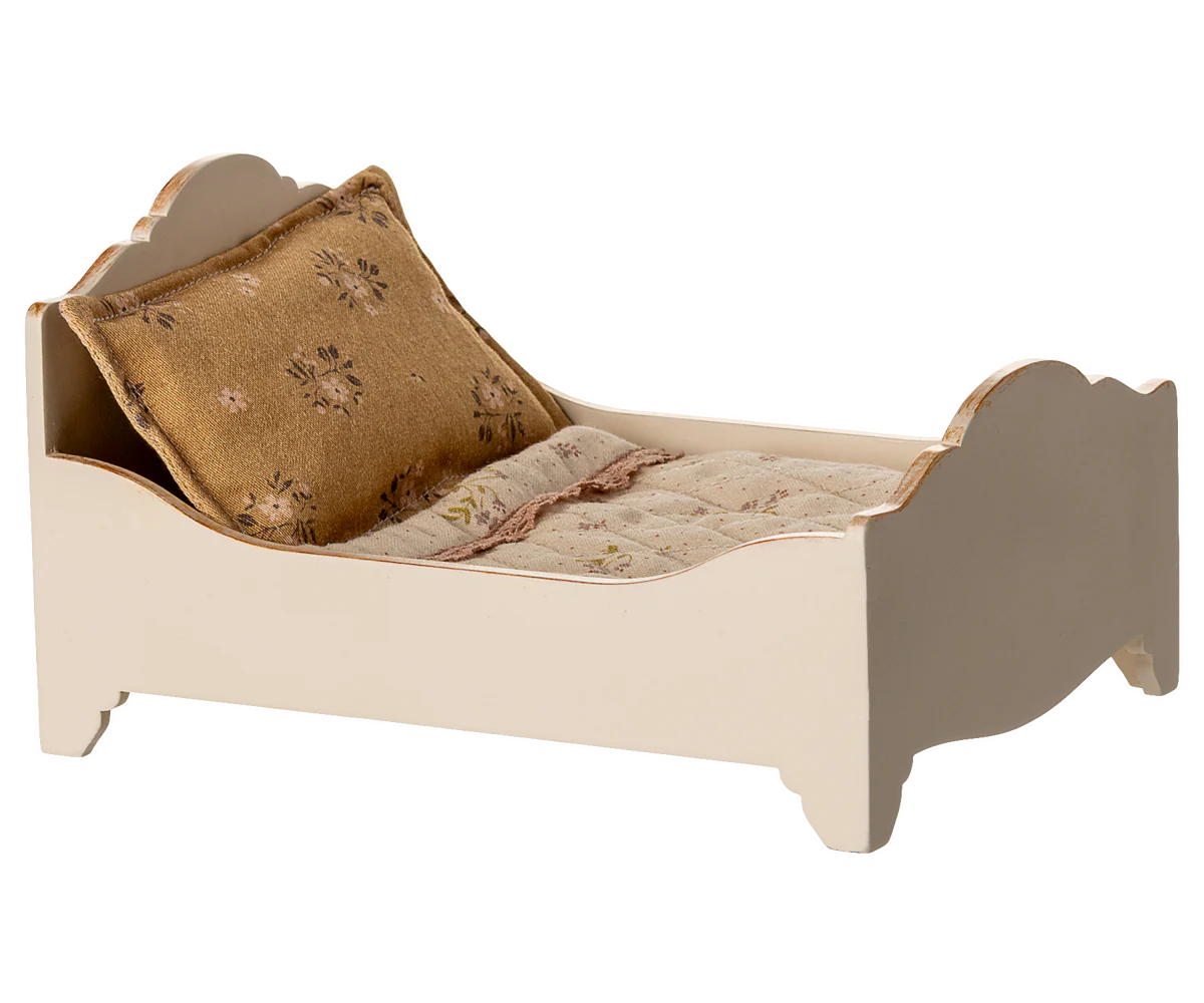 Maileg Wooden Double Bed Off White | Mouse
