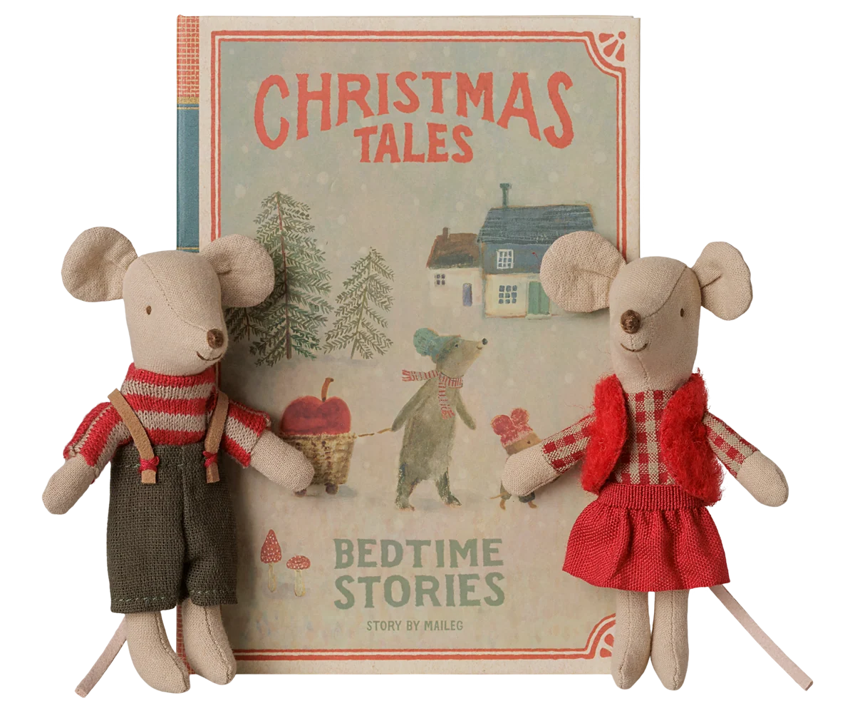Maileg Little Sister & Brother In Book | Christmas Twin Mice