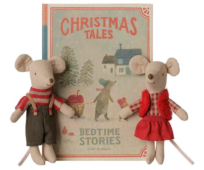 Maileg Little Sister & Brother In Book | Christmas Twin Mice
