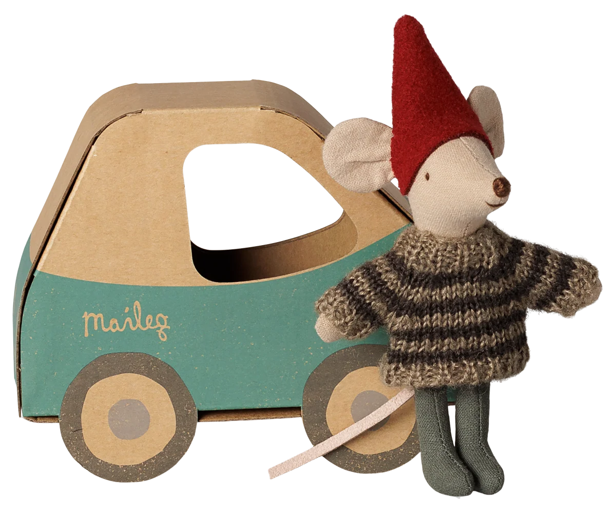 Maileg Little Brother In Car Box | Christmas Mouse