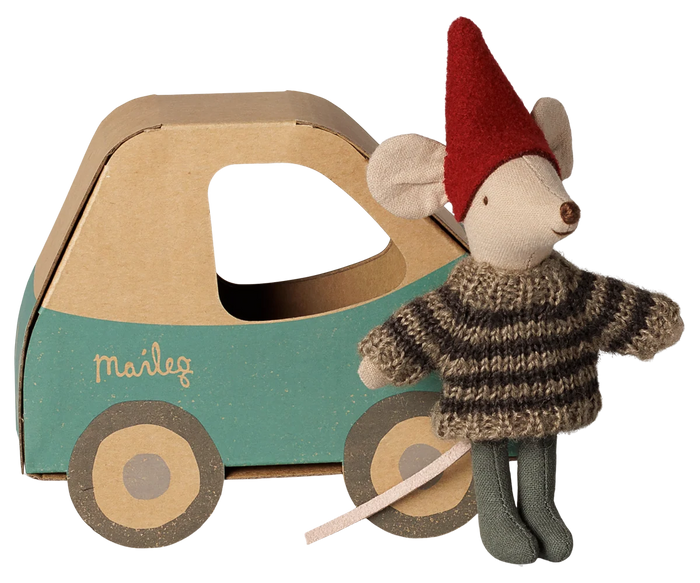 Maileg Little Brother In Car Box | Christmas Mouse