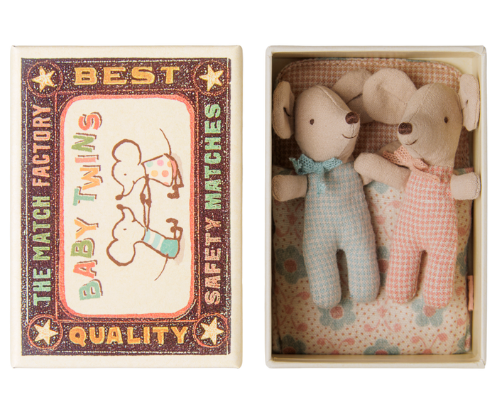 Maileg Twins Baby Mice in Matchbox, Checker