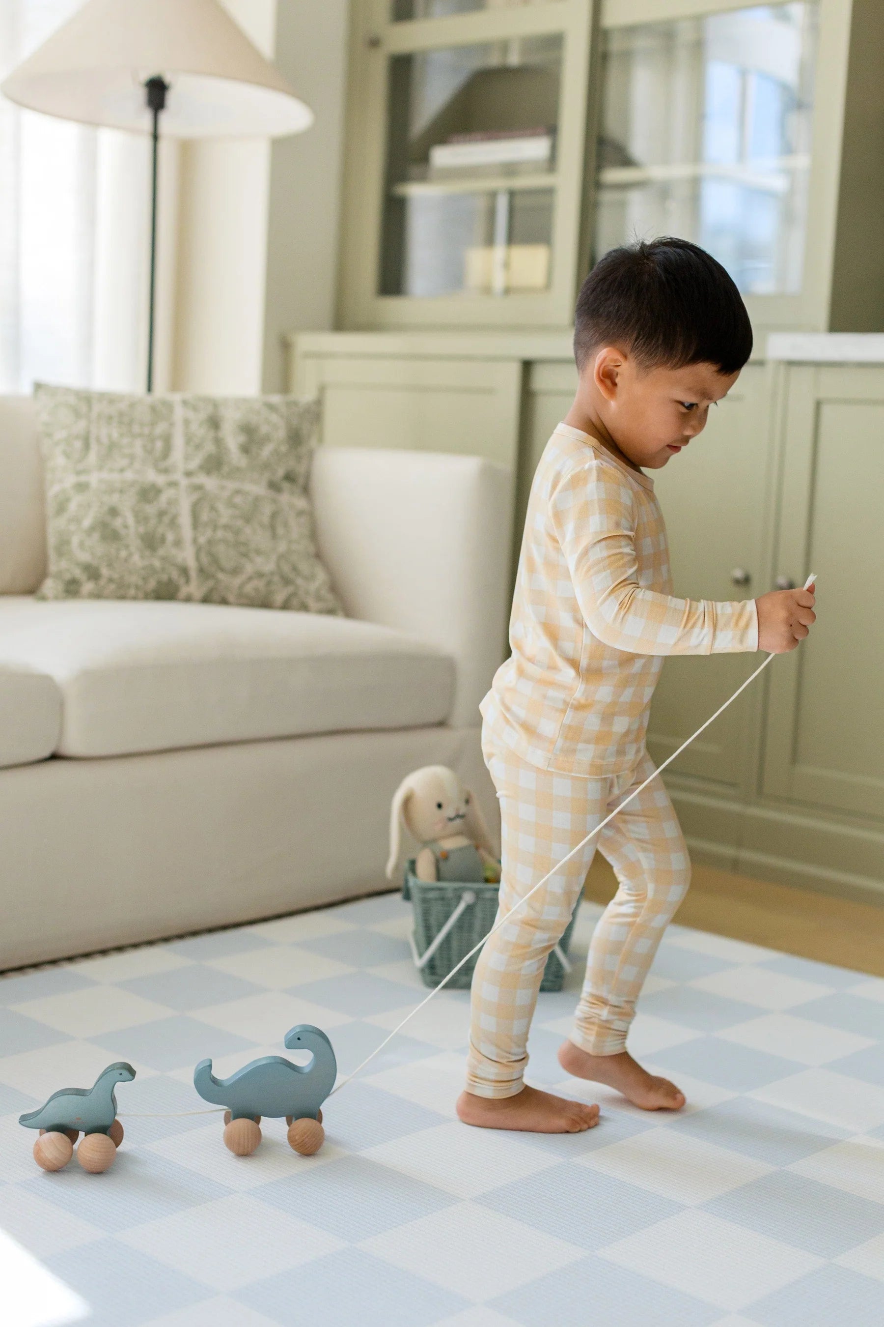 Padded Play Mat | Blue Checker &amp; Sage Stripe