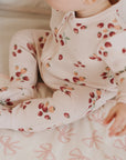 Strawberry Print on Soft Pink Ribbed Sleeper