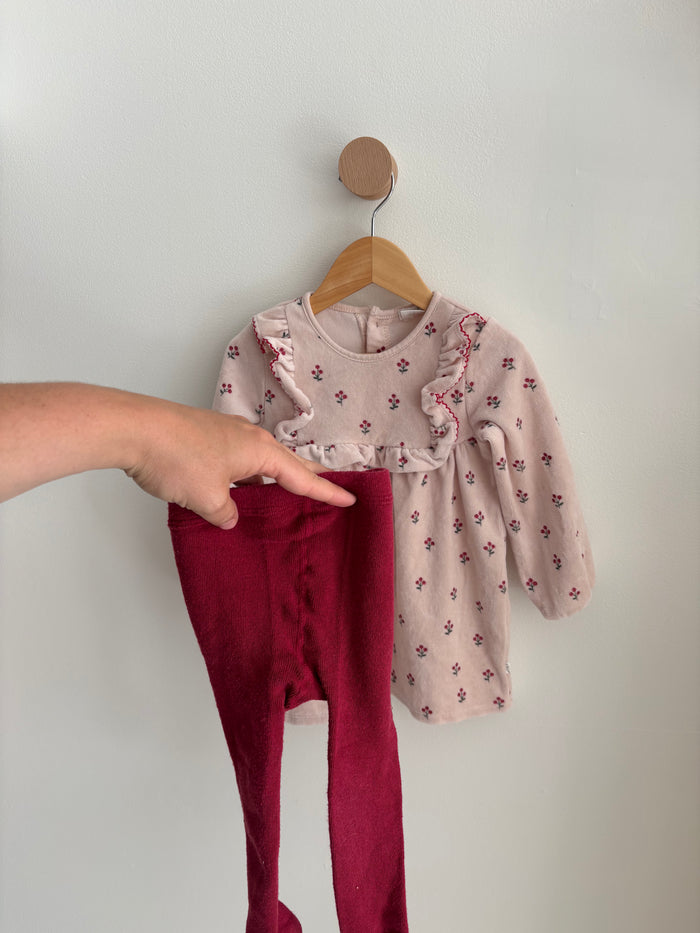 Petit Lem | Pink Dress with Red Tights 18M