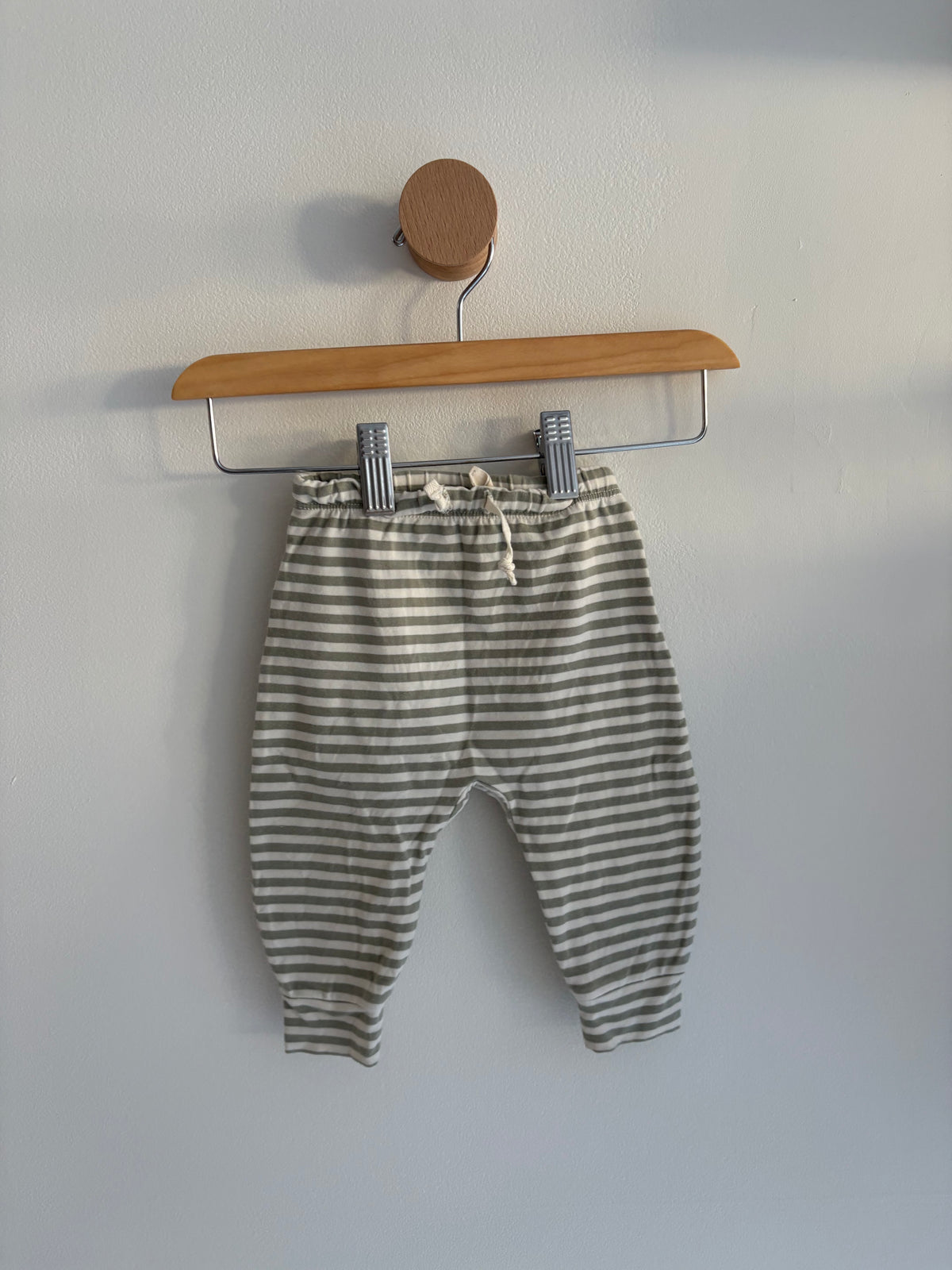 Quincy Mae Drawstring Pant | Green and White Striped 6-12M