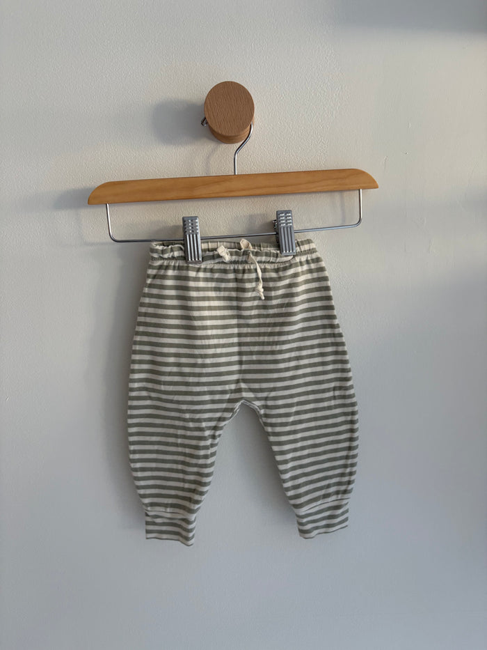 Quincy Mae Drawstring Pant | Green and White Striped 6-12M