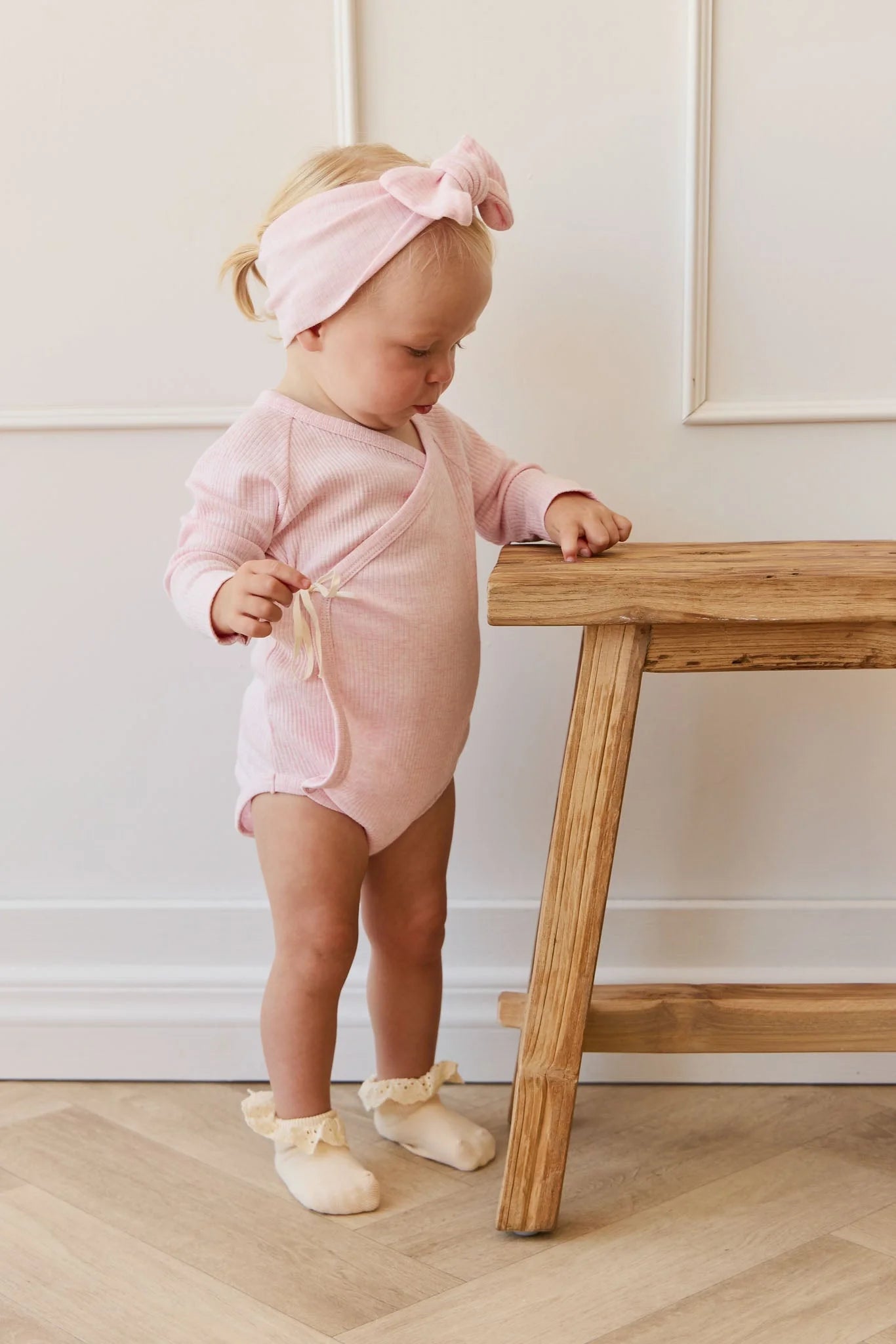 Organic Cotton Modal Marina Long Sleeve Bodysuit | Chalk Marle