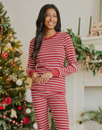 Scarlet Red Striped Thermal Women's PJ Set