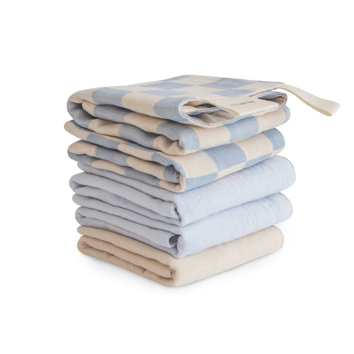 Mushie Muslin Cotton Washcloth | Blue Check