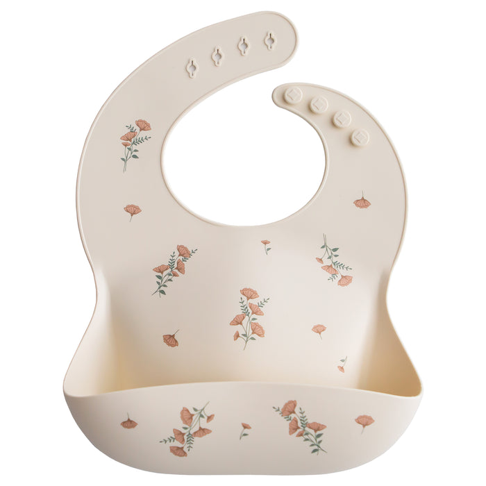 Mushie Silicone Baby Bib | Pink Flowers