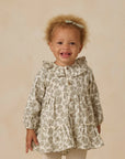 Ruffle Collar Button Dress | Green Floral