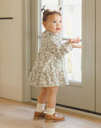 Ruffle Collar Button Dress | Green Floral