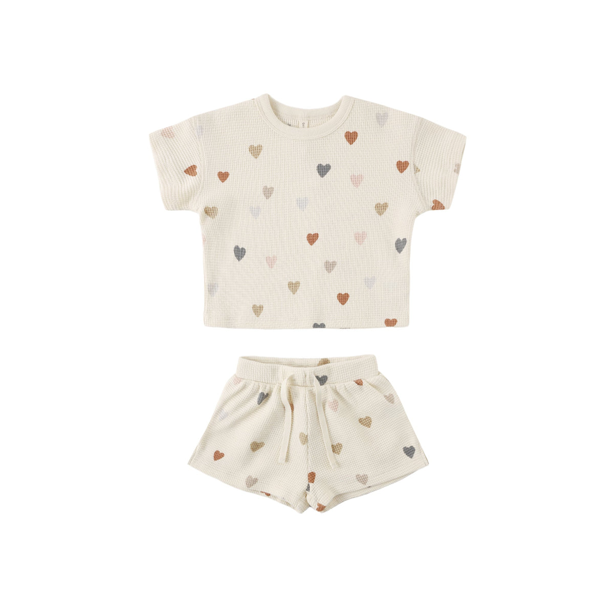 Quincy Mae Waffle Tee & Short Set | Confetti Hearts