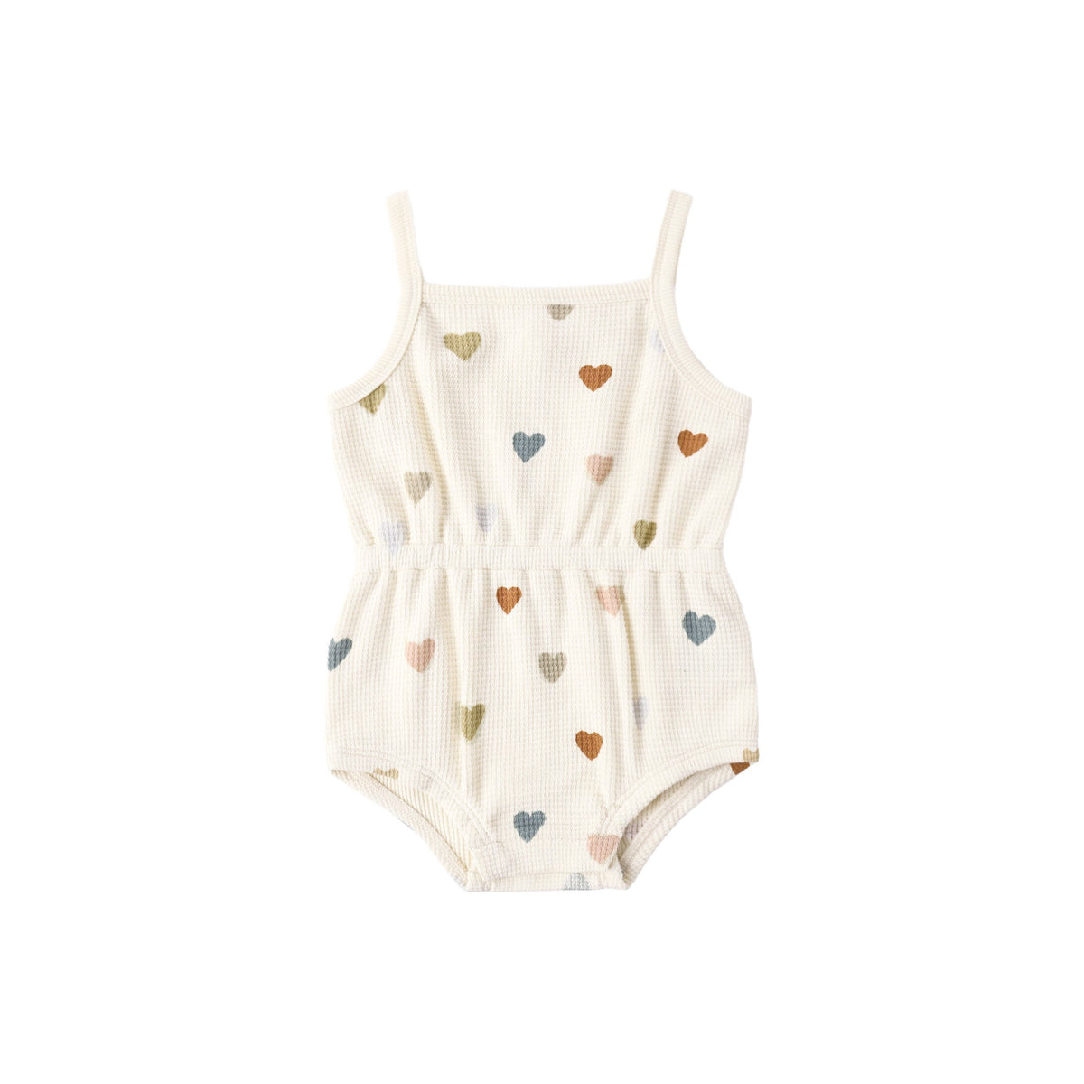 Quincy Mae Waffle Cinch Romper | Confetti Hearts