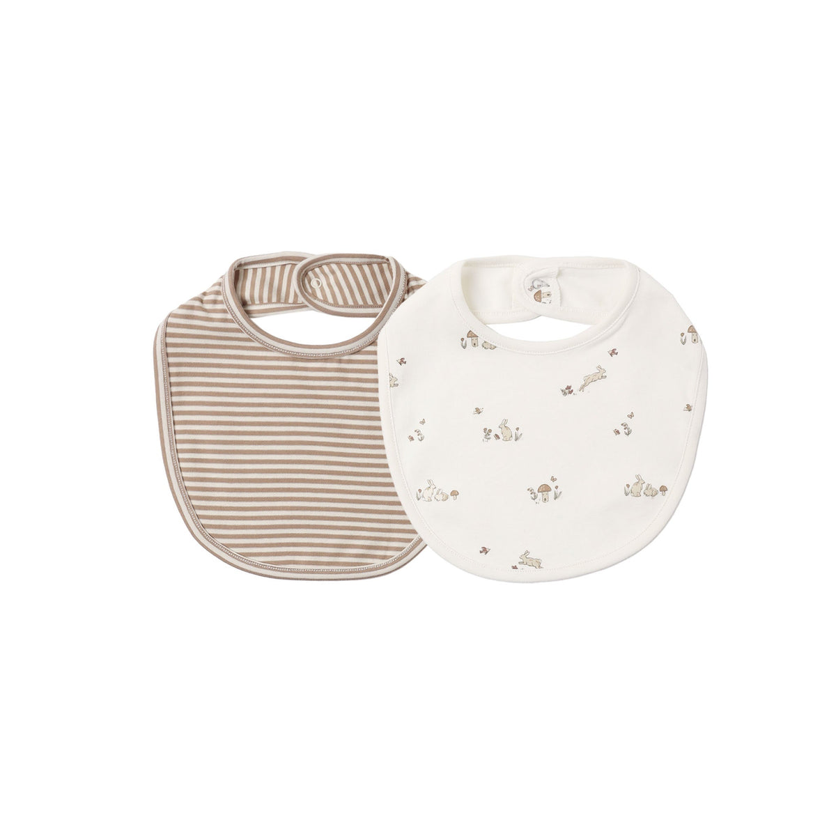 Jersey Snap Bib, 2 Pack | Bunnies, Almond Stripe