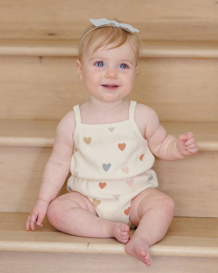 Waffle Cinch Romper || Confetti Hearts