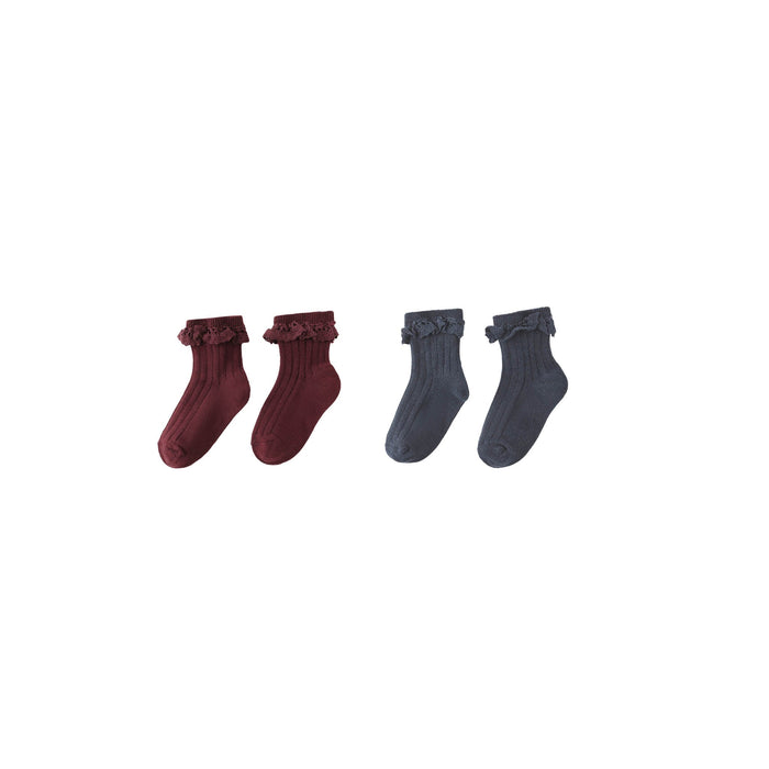 Rylee & Cru Lace Trim Socks, 2-Pack | Burgundy, Navy 12-24M