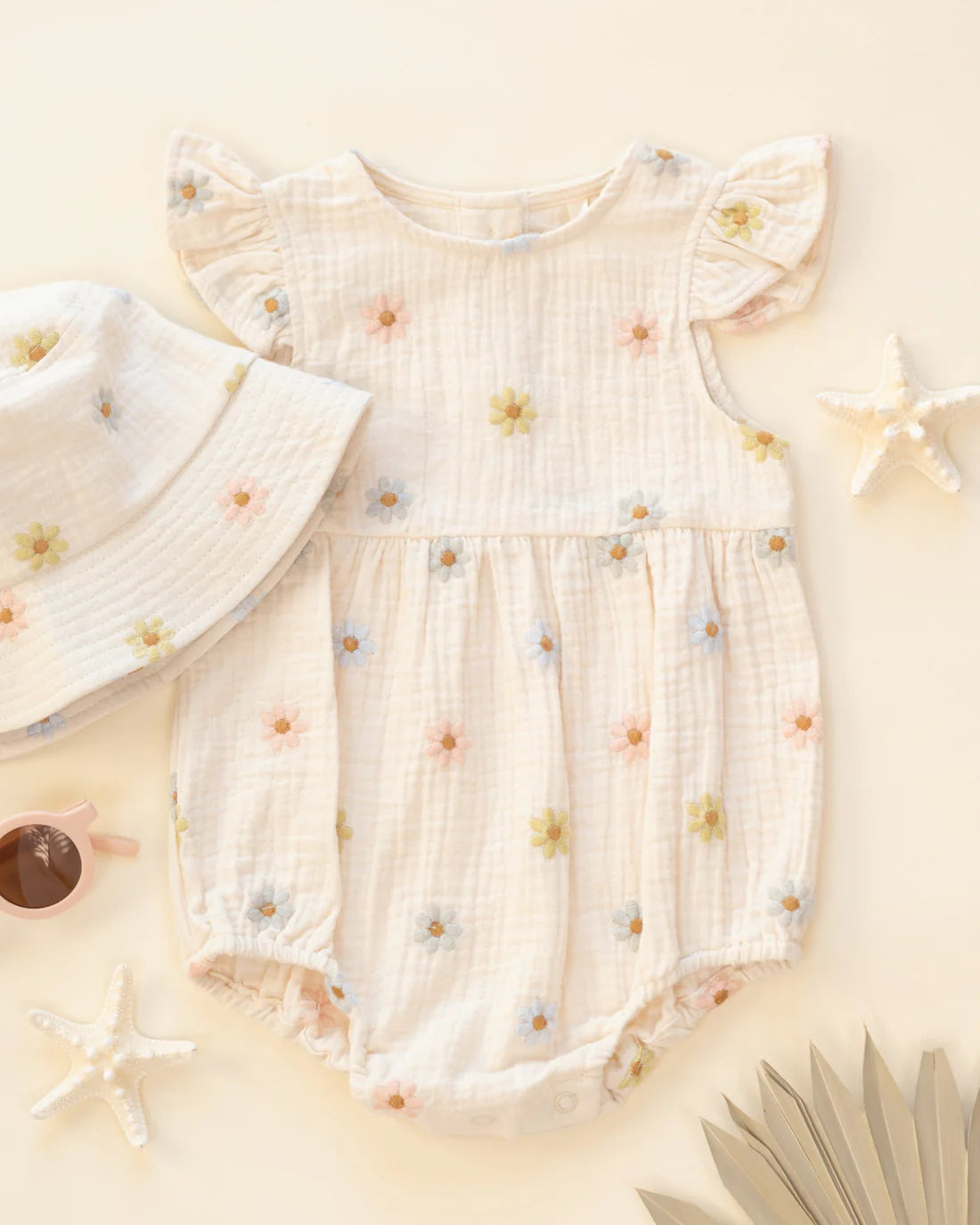Amelia Romper || Embroidered Daisies