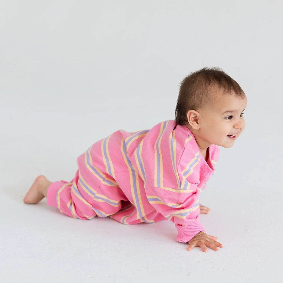 Roobear Striped Long Sleeve Romper | Pink & Purple