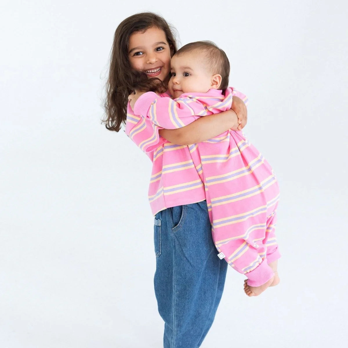 Mini Matching Striped Organic Cotton Tees | Pink &amp; Purple
