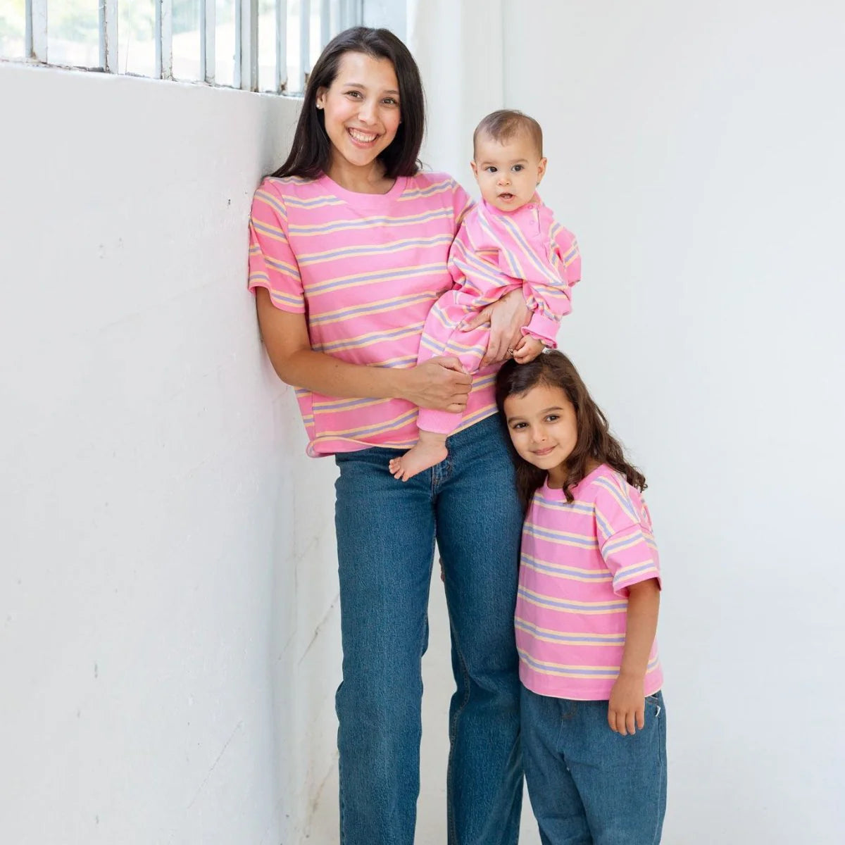 Mini Matching Striped Organic Cotton Tees | Pink &amp; Purple