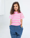 Mini Matching Striped Organic Cotton Tees | Pink & Purple