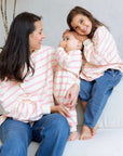 Mom Matching Striped Long Sleeve Crewneck | Ballet Pink & Yellow