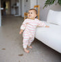 Striped Long Sleeve Romper | Ballet Pink/Yellow