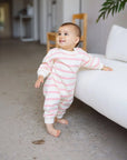 Striped Long Sleeve Romper | Ballet Pink/Yellow