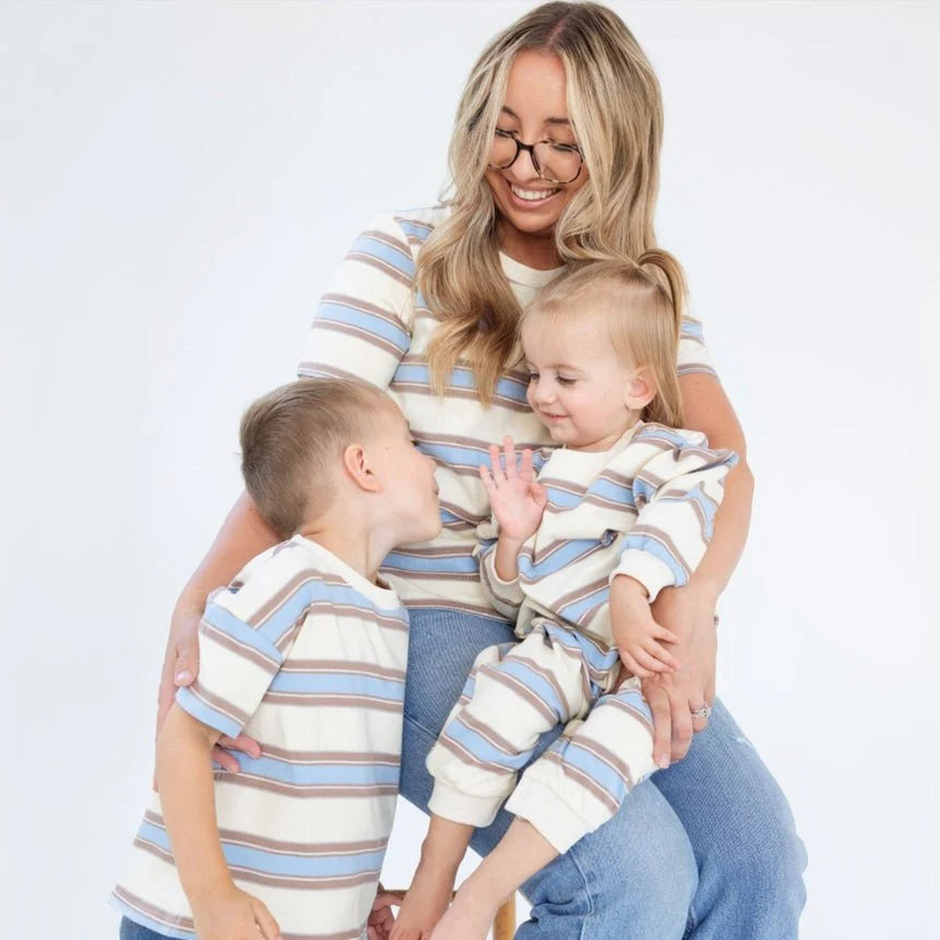 Mini Matching Striped Organic Cotton Tees | Blue &amp; Brown