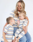 Mini Matching Striped Organic Cotton Tees | Blue & Brown