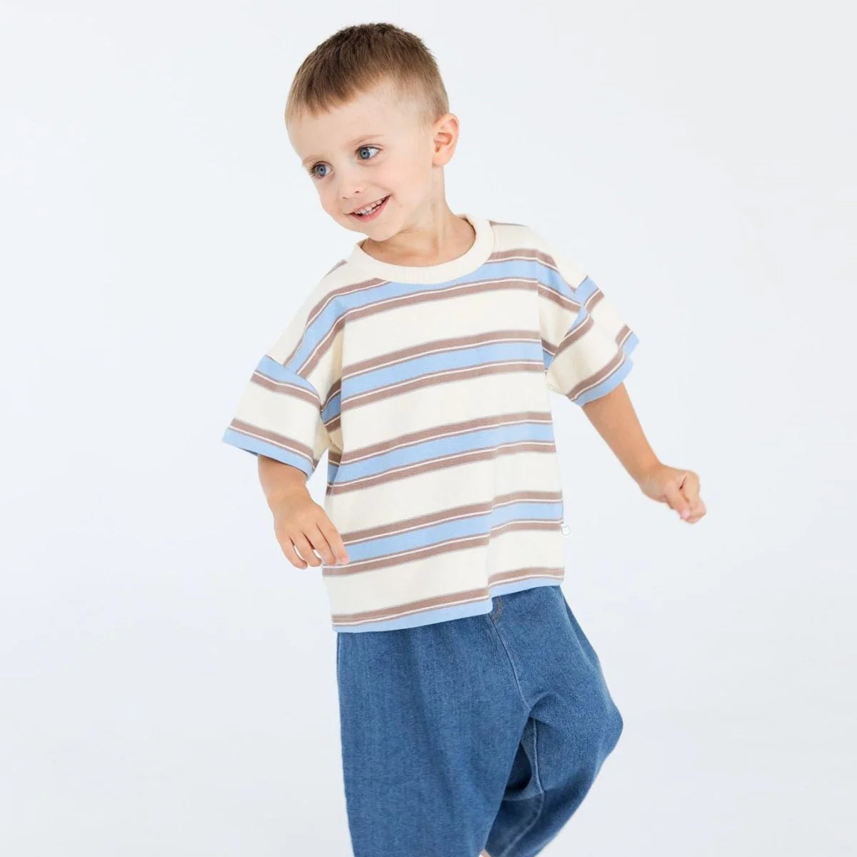 Roobear Mini Matching Striped Tees | Blue & Brown