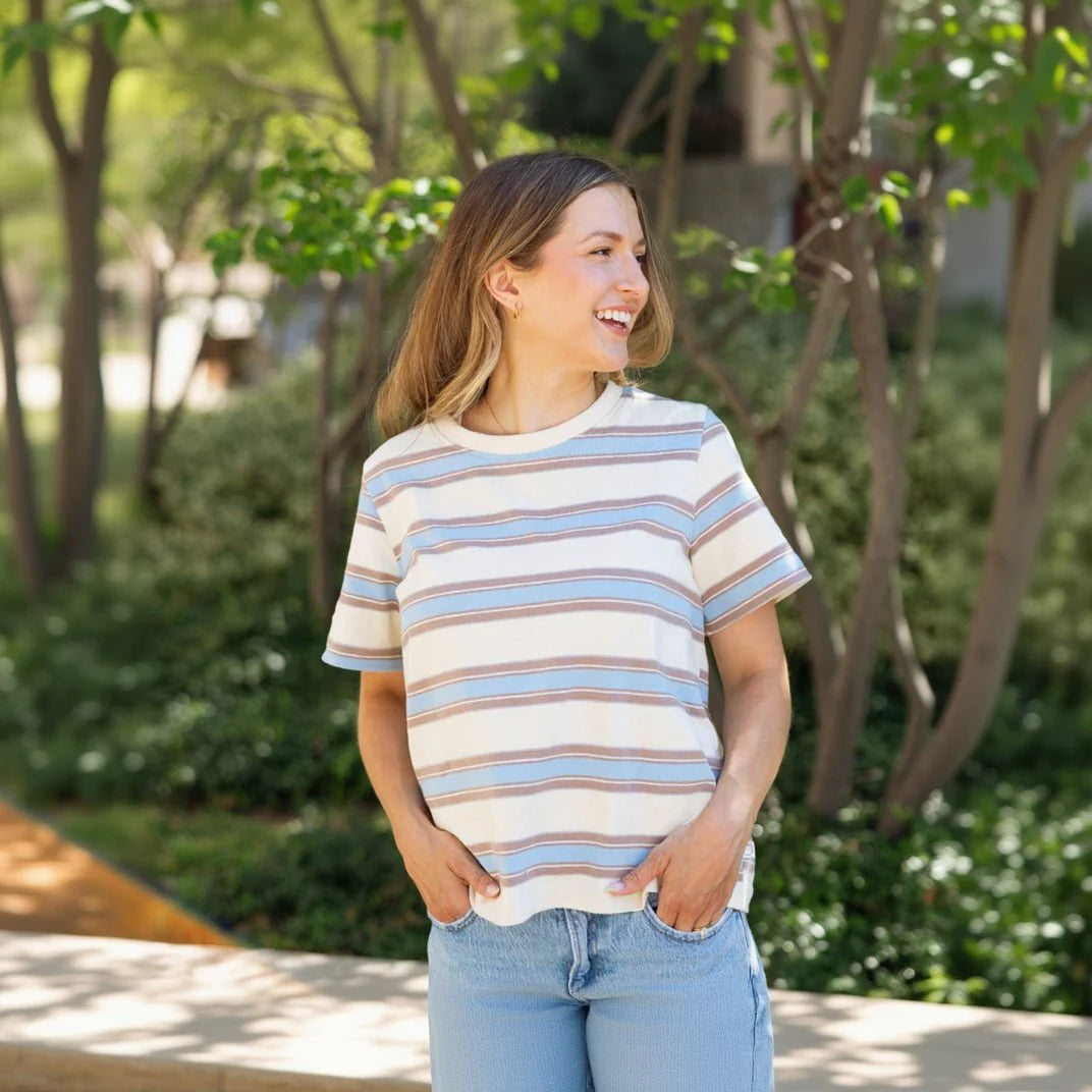 Roobear Mama Matching Striped Tee | Blue & Brown