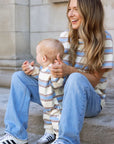 Striped Long Sleeve Romper | Blue & Brown