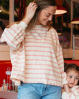 Mom Matching Striped Long Sleeve Crewneck | Ballet Pink & Yellow