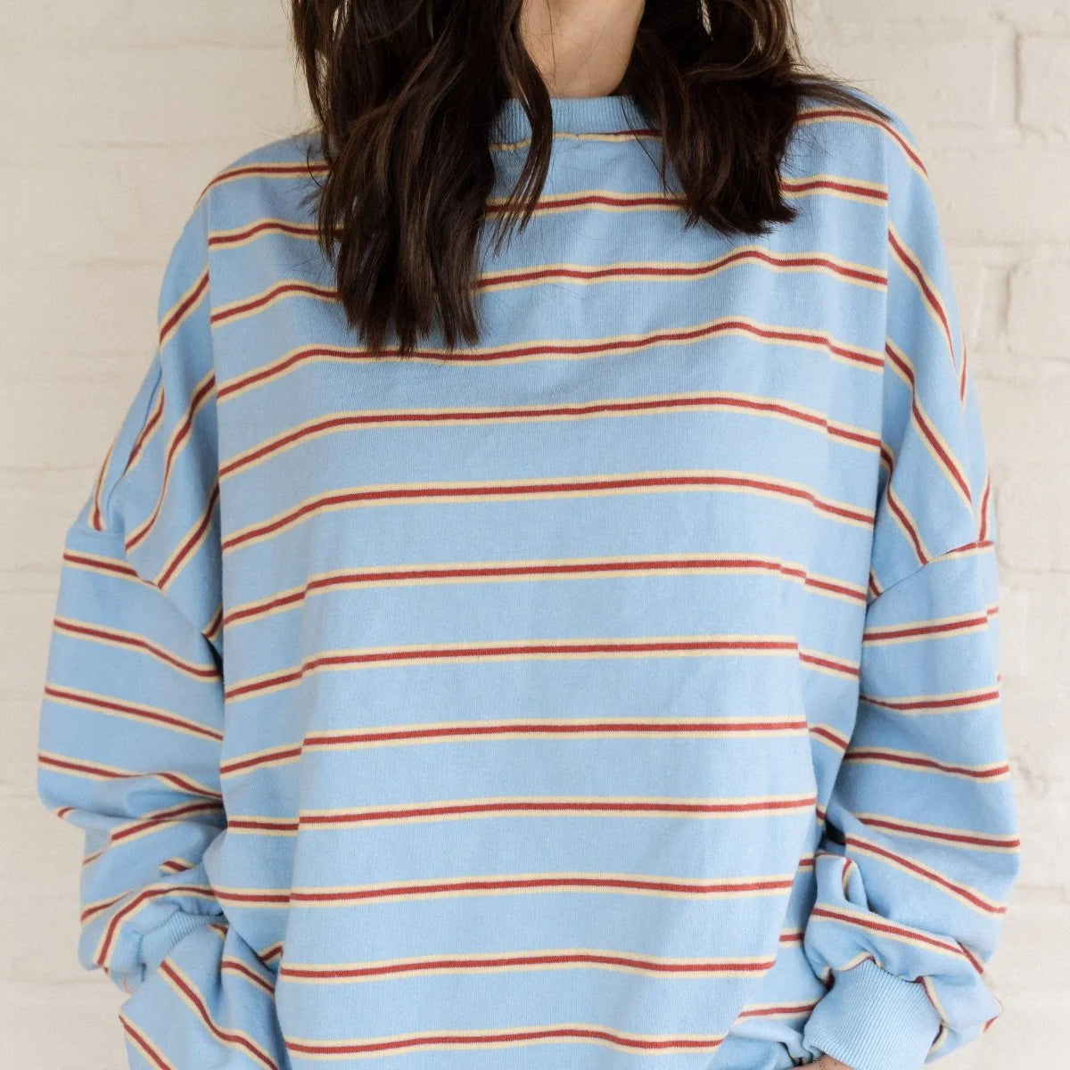Mom Matching Striped Long Sleeve Crewneck | Blue &amp; Red
