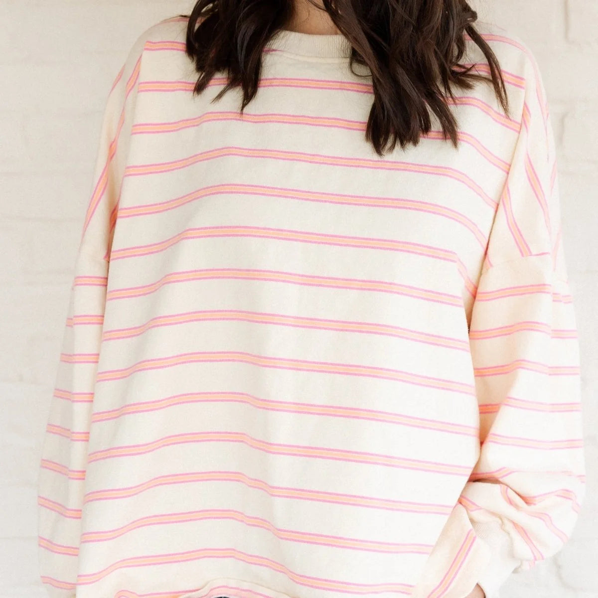 Mom Matching Striped Long Sleeve Crewneck | Ballet Pink &amp; Yellow