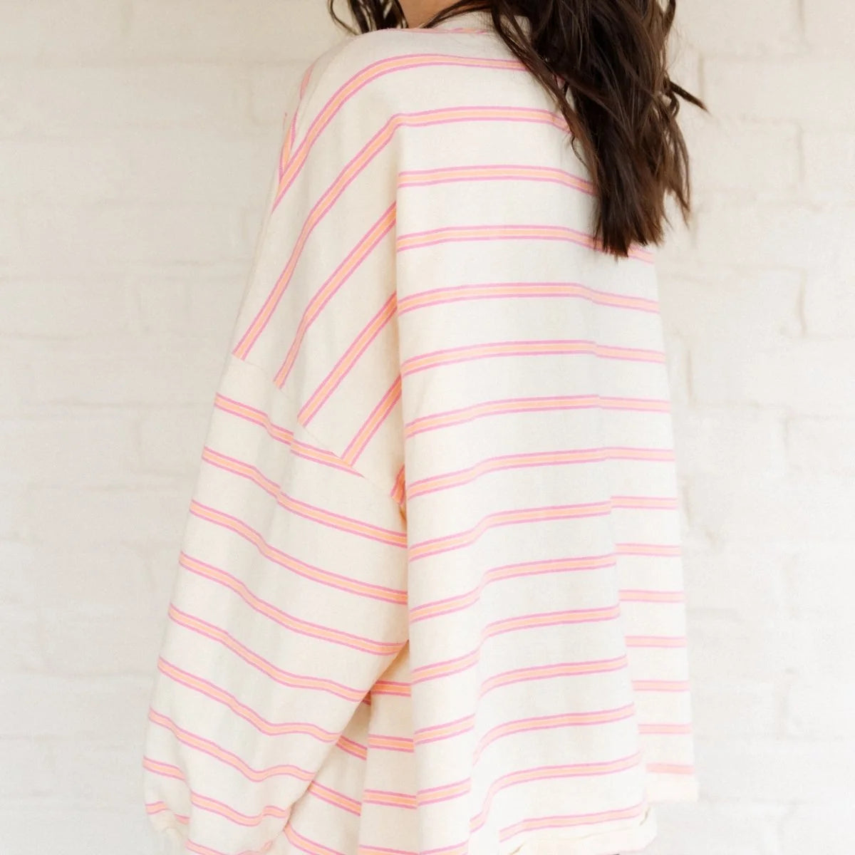 Mom Matching Striped Long Sleeve Crewneck | Ballet Pink &amp; Yellow